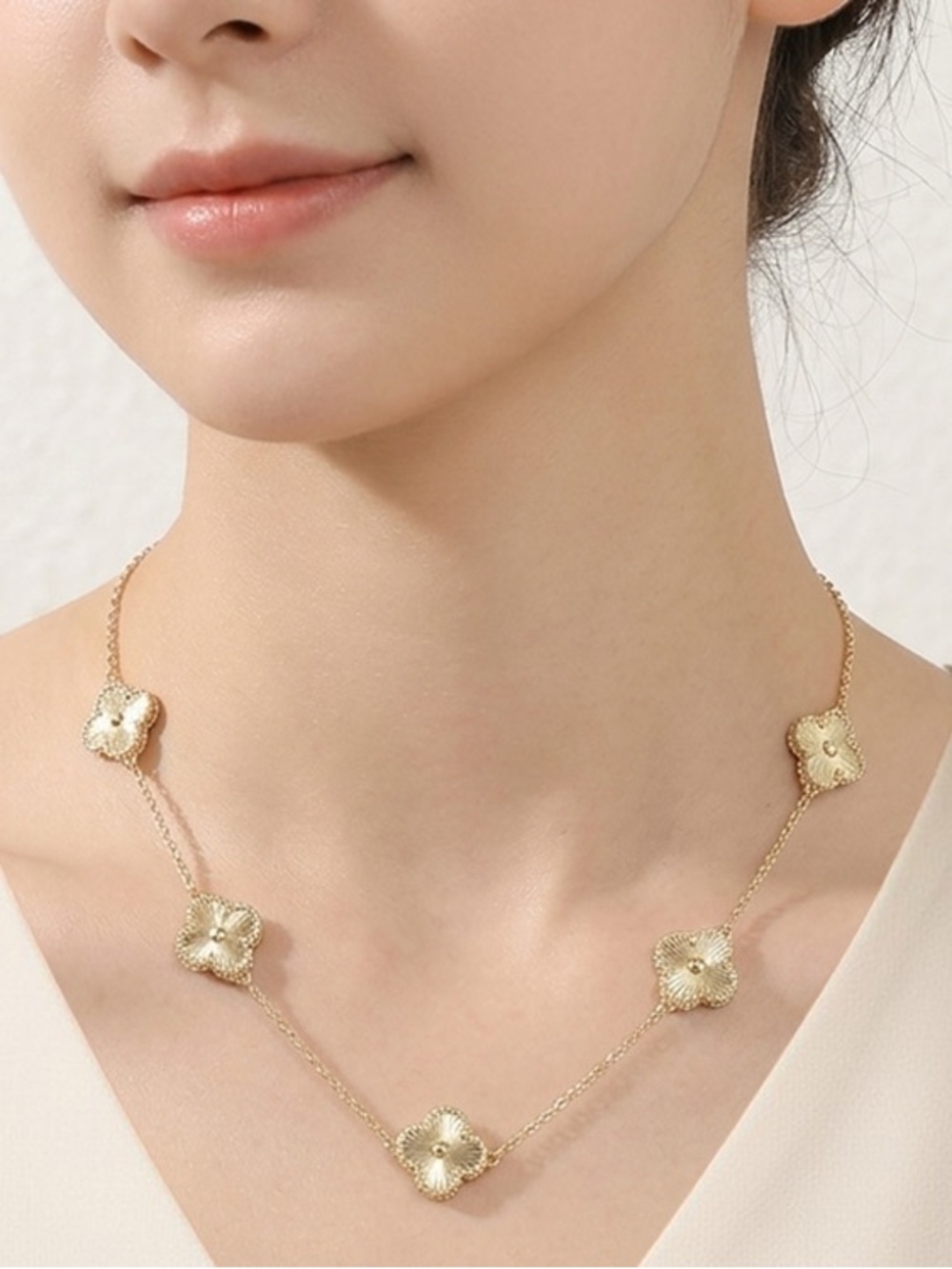 14K Gold Plated Quatrefoil Charm Station Necklace